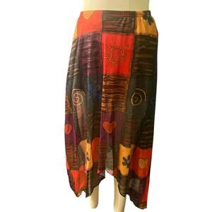 Romwe Grunge Patchwork Print Asymmetrical Hem Skirt S Boho NEW